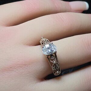 Vintage Designer Sterling Silver Openwork Oval CZ Ring